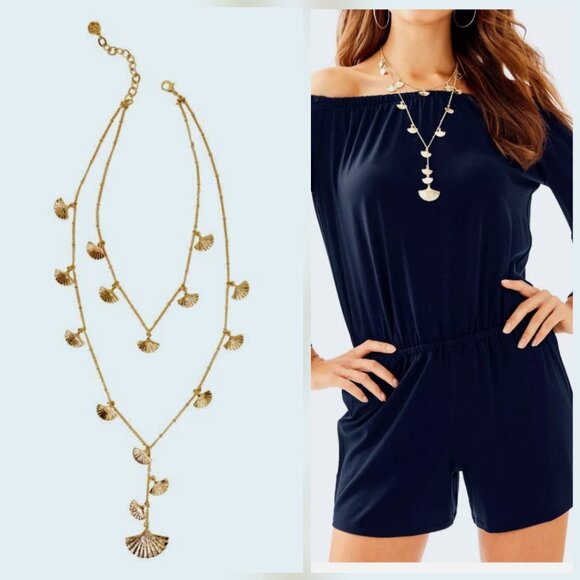 Lilly Pulitzer Jewelry - Lilly Pulitzer Coastal Shell Layered Necklace Gold Tone Metal Statement